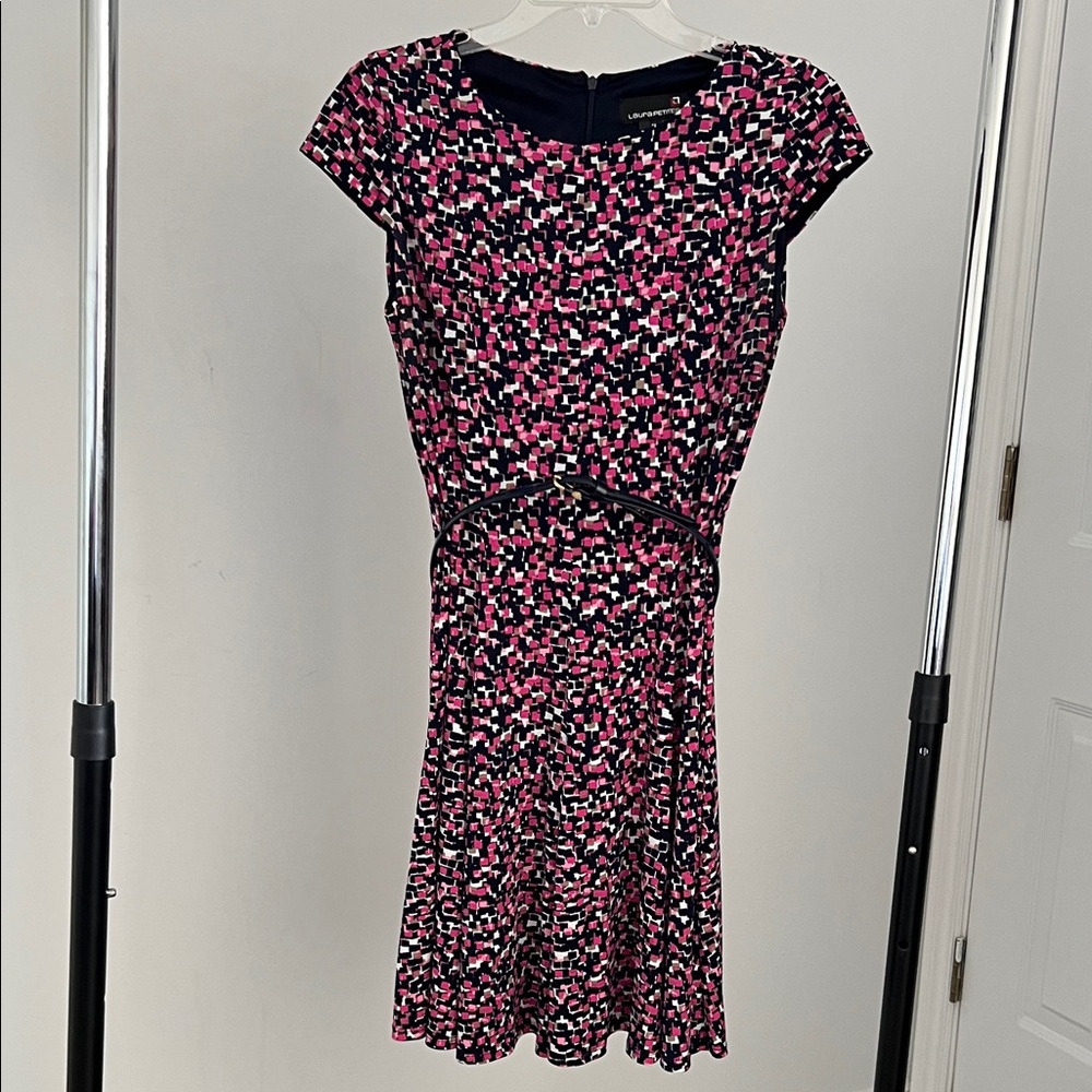 Pink and Black Patterned Midi Dress